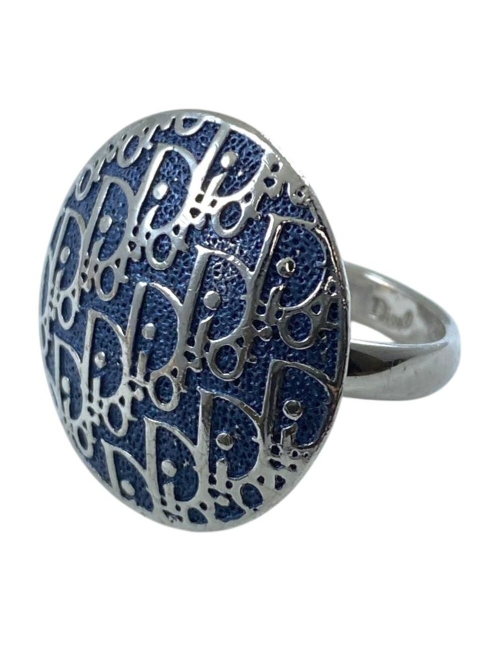Dior Trotter Logo Ring Metal Blue Silver